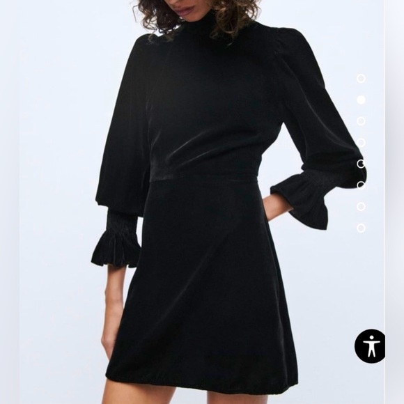 Zara Dresses & Skirts - Zara Black Velvet Puffed Sleeve Mini Dress Size Small